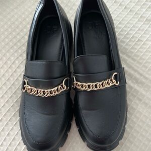 Black Loafers with Gold Chain